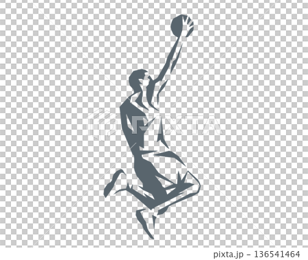 Silhouette of a basketball player making a layup shot - Angular polygon style 136541464