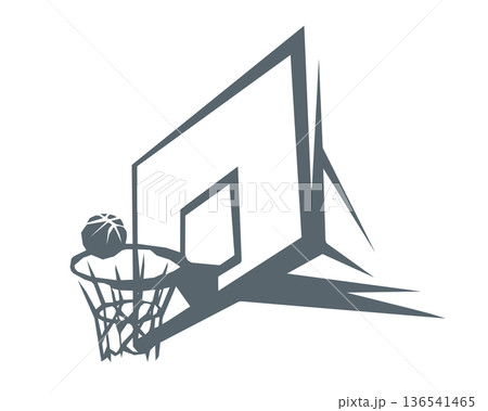バスケットボールのゴールとボールのシルエット 角ばったポリゴンスタイル バスケットボールのゴールとボールのシルエット 角ばったポリゴンスタイル 136541465
