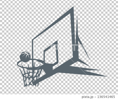 バスケットボールのゴールとボールのシルエット 角ばったポリゴンスタイル バスケットボールのゴールとボールのシルエット 角ばったポリゴンスタイル 136541465