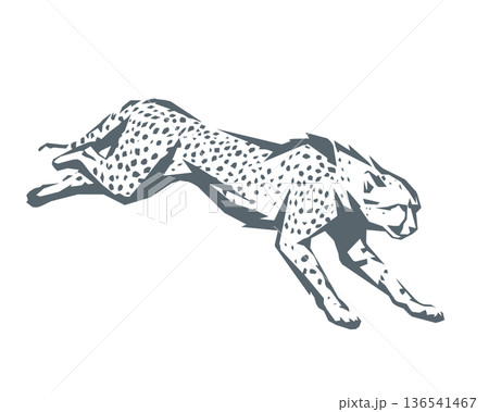 走るチーターのシルエット　角ばったポリゴンスタイル 136541467