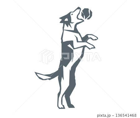 ボールを追いかける犬のシルエット　角ばったポリゴンスタイル 136541468
