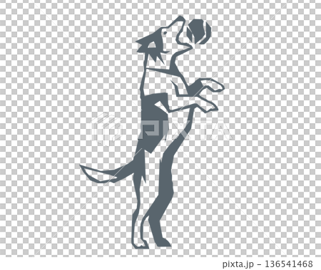 ボールを追いかける犬のシルエット　角ばったポリゴンスタイル 136541468