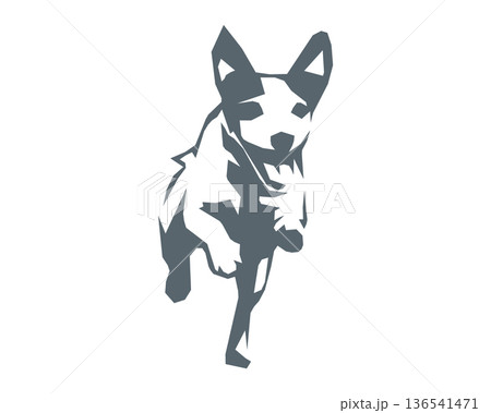 ボールを追いかける犬のシルエット　角ばったポリゴンスタイル 136541471