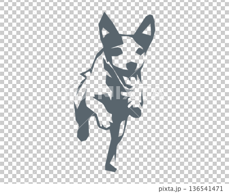 ボールを追いかける犬のシルエット　角ばったポリゴンスタイル 136541471
