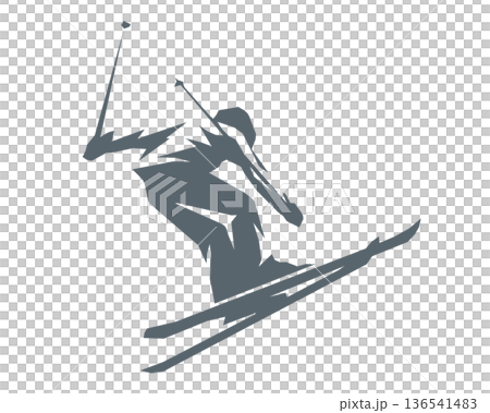 スキーを滑るスキーヤーのシルエット　角ばったポリゴンスタイル 136541483
