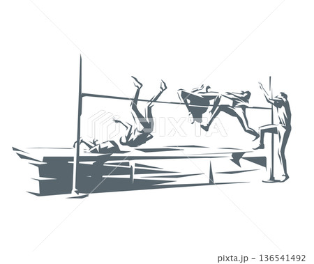 走り高跳びの選手の連続動作シルエット 角ばったポリゴンスタイル 走り高跳びの選手の連続動作シルエット 角ばったポリゴンスタイル 136541492