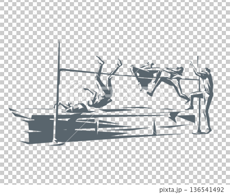 走り高跳びの選手の連続動作シルエット 角ばったポリゴンスタイル 走り高跳びの選手の連続動作シルエット 角ばったポリゴンスタイル 136541492