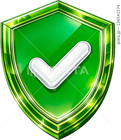 ガラスモーフィズム風3Dシールドアイコン（チェックマーク）承認・成功・セキュリティ・保護シンボル 透 136541574