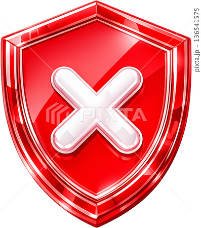 ガラスモーフィズム風3Dシールドアイコン（バツマーク）セキュリティ・拒否・エラー・保護シンボル 透過 136541575