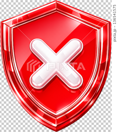 透明玻璃質感 3D 盾牌圖示（十字標記）安全、拒絕、錯誤、保護符號 136541575