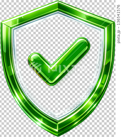 ガラスモーフィズム風3Dシールドアイコン（チェックマーク）承認・成功・セキュリティ・保護シンボル 透 136541576