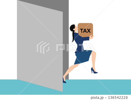 重い税率がのしかかっているビジネスウーマンのイラスト 136542228