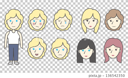 年輕女子臉的插圖集 年輕女子臉的插圖集 136542350