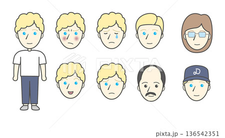 若い男性の顔のイラストセット 136542351