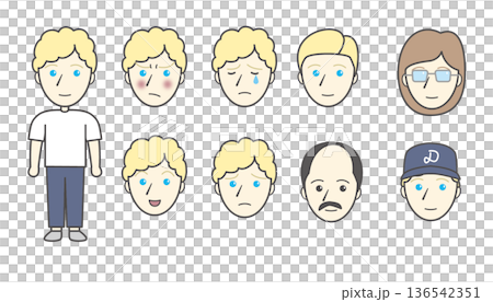 若い男性の顔のイラストセット 136542351