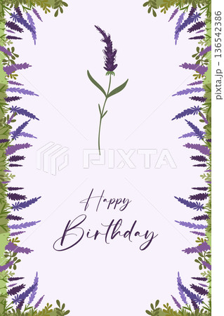 Elegant lavender birthday card with floral frame and soft botanical border Elegant lavender birthday card with floral frame and soft botanical border 136542386