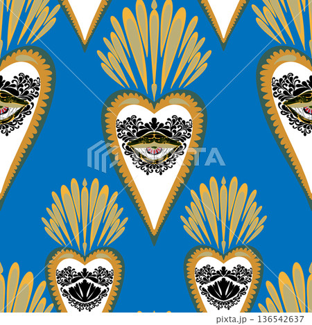 seamless pattern with skull and feathers seamless pattern with skull and feathers 136542637
