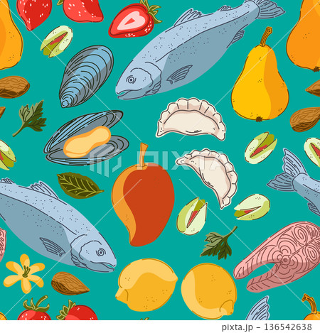 seafood icons set in flat style seafood icons set in flat style 136542638