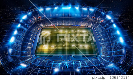 夜のサッカースタジアムの全景 136543154