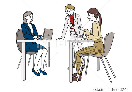 女性社員によるビジネス打ち合わせ・面談シーンのイラスト 136543245