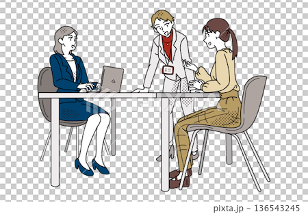 女性社員によるビジネス打ち合わせ・面談シーンのイラスト 136543245