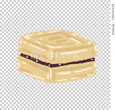 Illustration of a square monaka filled with plenty of bean paste 136543336