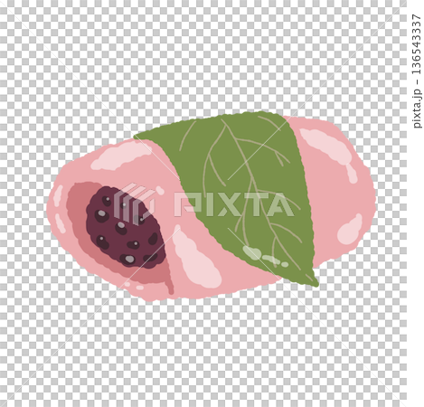 桜の葉で包んだ道明寺風の桜餅イラスト 136543337