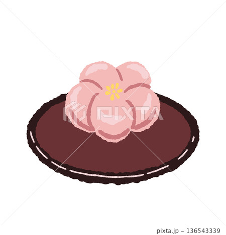 お皿に乗った梅の練り切り（上生菓子）のイラスト 136543339