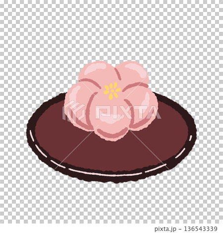 お皿に乗った梅の練り切り（上生菓子）のイラスト 136543339
