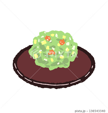 お皿に乗った緑色のきんとん（和菓子）のイラスト 136543340