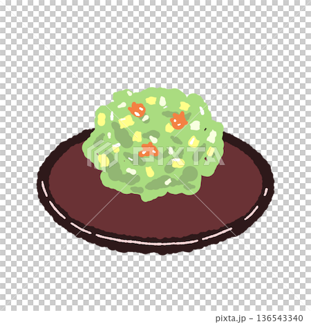 お皿に乗った緑色のきんとん（和菓子）のイラスト 136543340