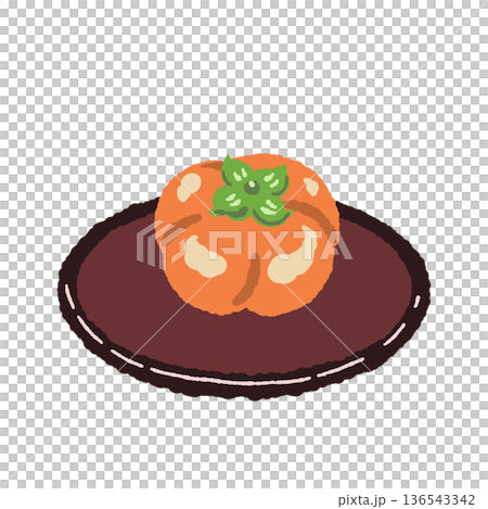 お皿に乗った柿の練り切り（上生菓子）のイラスト 136543342