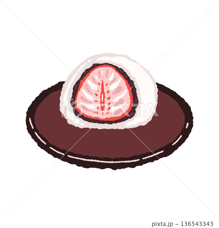 お皿に乗った苺大福（いちごだいふく）のイラスト 136543343