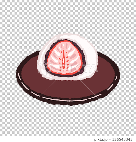 お皿に乗った苺大福（いちごだいふく）のイラスト 136543343