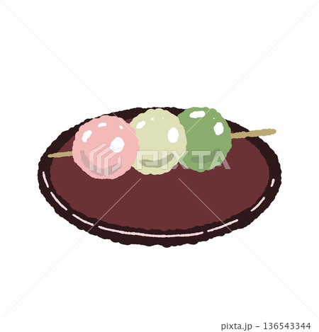 お皿に乗った三色団子（花見団子）のイラスト 136543344