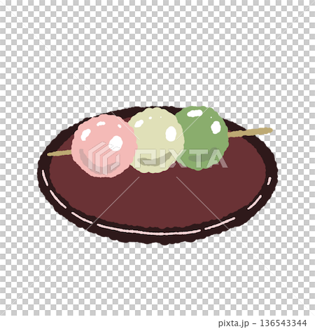 お皿に乗った三色団子（花見団子）のイラスト 136543344