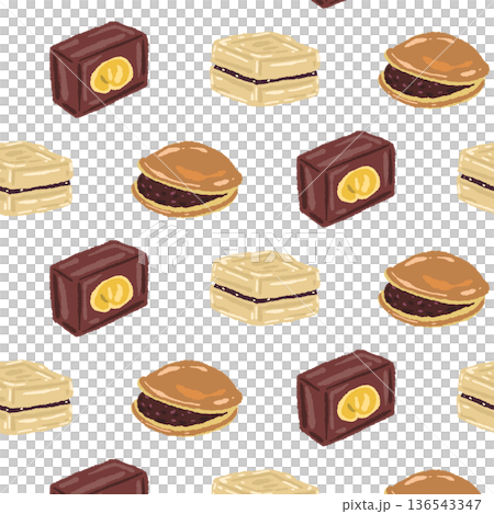 Seamless pattern background of baked goods such as dorayaki and monaka 136543347