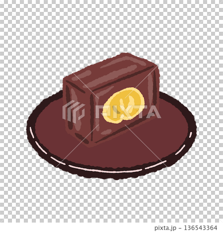 Illustration of chestnut yokan on a plate 136543364