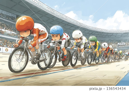 低い視点から捉えた迫力の競輪レース 136543434