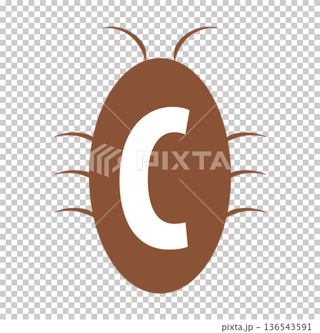 アルファベットC入りゴキブリのシルエットのアイコンイラスト 136543591