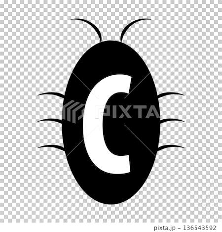 Cockroach silhouette icon illustration with alphabet C 136543592
