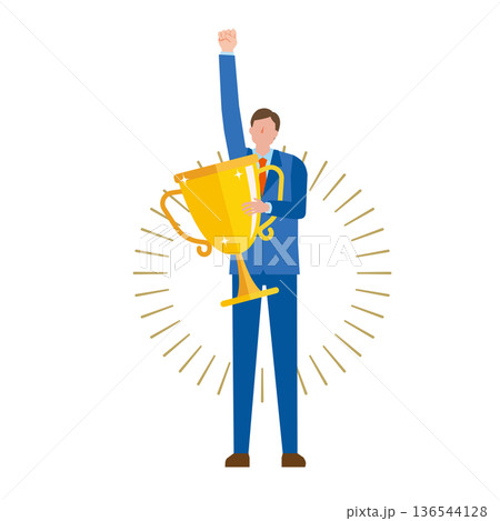 トロフィーを持つビジネスマン 136544128
