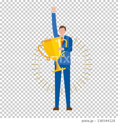 トロフィーを持つビジネスマン 136544128