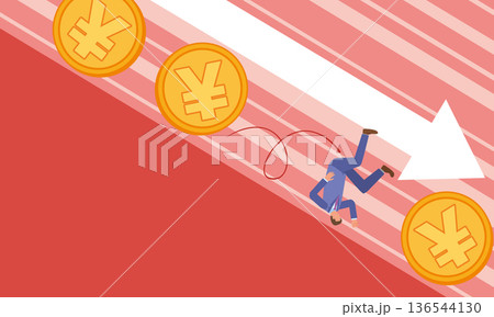 日本円と転がり落ちる男性 136544130