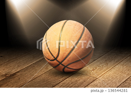 Basketball on wooden ground. Basketball on wooden ground. 136544281