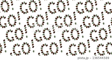 Green and dark brown Coffee Beans make text Go and exclamation mark Seamless Pattern Banner Format. Isolated Vector Illustration Coffee shop or delivery packaging fond social media post, label, price Green and dark brown Coffee Beans make text Go and exclamation mark Seamless Pattern Banner Format. Isolated Vector Illustration Coffee shop or delivery packaging fond social media post, label, price 136544389