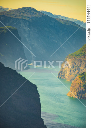 Cruise ship on fjord in Norway Cruise ship on fjord in Norway 136544444