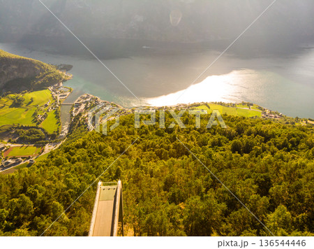 Aerial view. Fjord at Stegastein viewpoint Norway Aerial view. Fjord at Stegastein viewpoint Norway 136544446