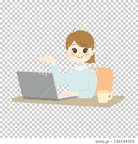 圖解：一位職業婦女在筆記型電腦前講解指令 136544503