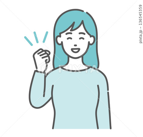 ガッツポーズをする・応援する若い女性のイラスト(笑顔・上半身) ガッツポーズをする・応援する若い女性のイラスト(笑顔・上半身) 136545359